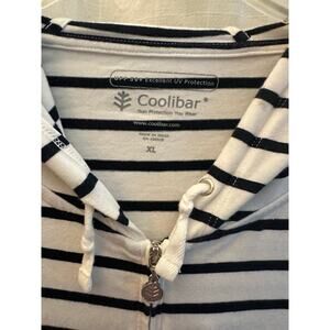 Coolibar Cabana Hoodie Womens XL UPF 50+ UV Protection White w/ Black Stripes